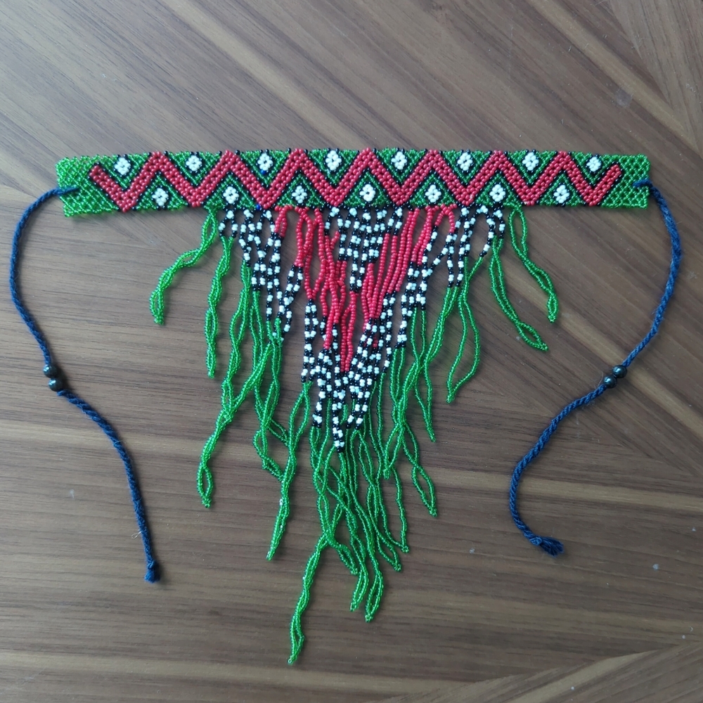 Rare! Vintage Handmade Native African Beaded Choker Cascade Fringe Necklace